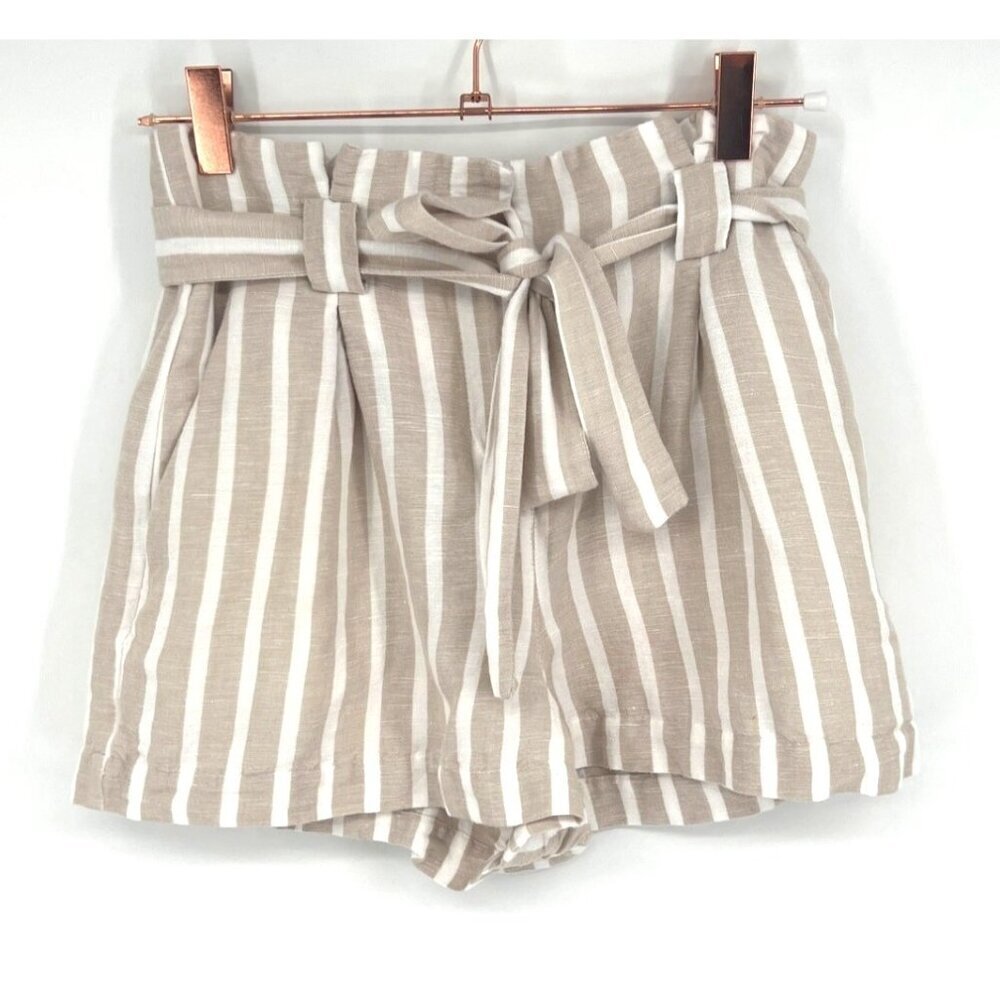 L'AGENCE Tan and White Striped Women Shorts